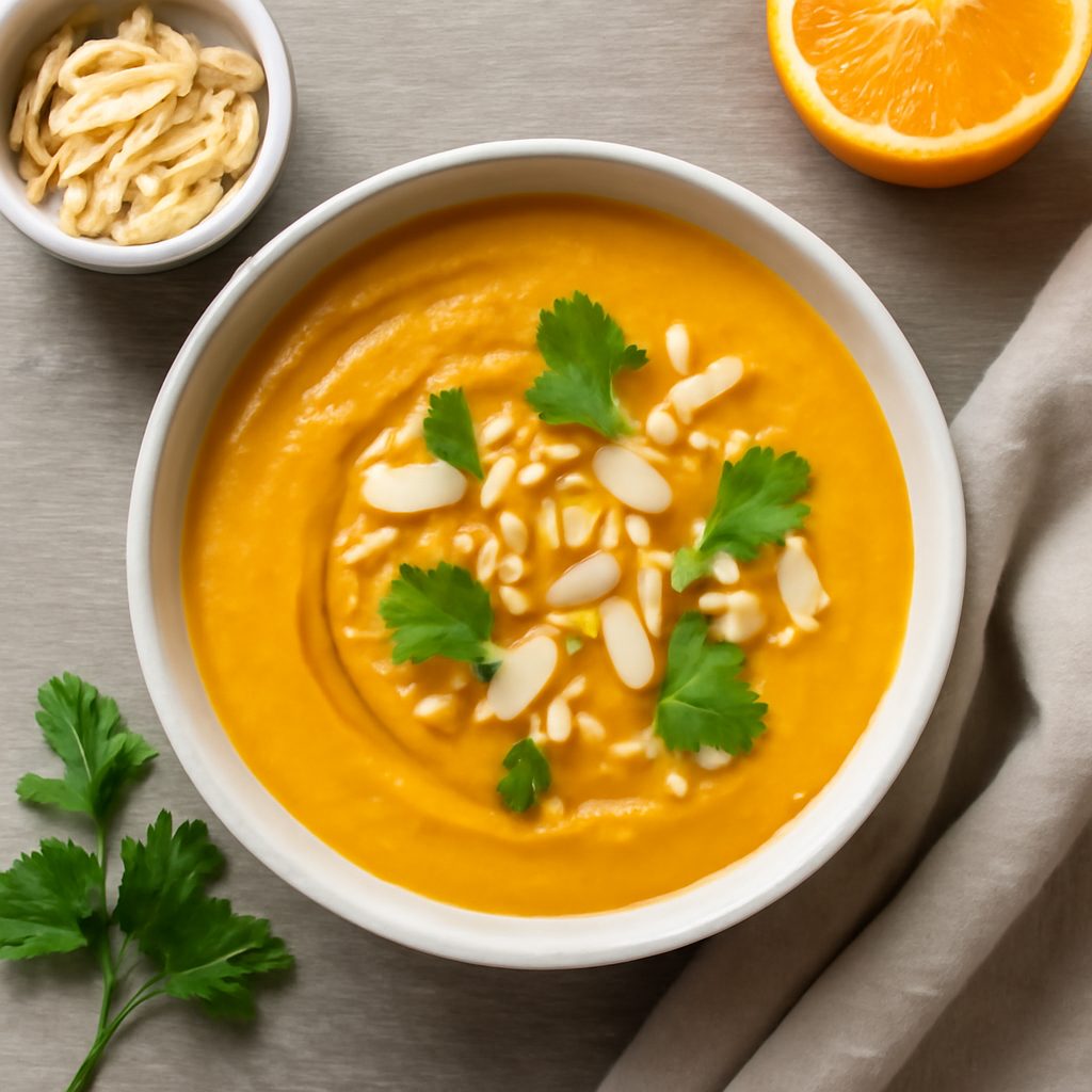 Vellutata di zucca, arancia e mandorle proteica low-carb