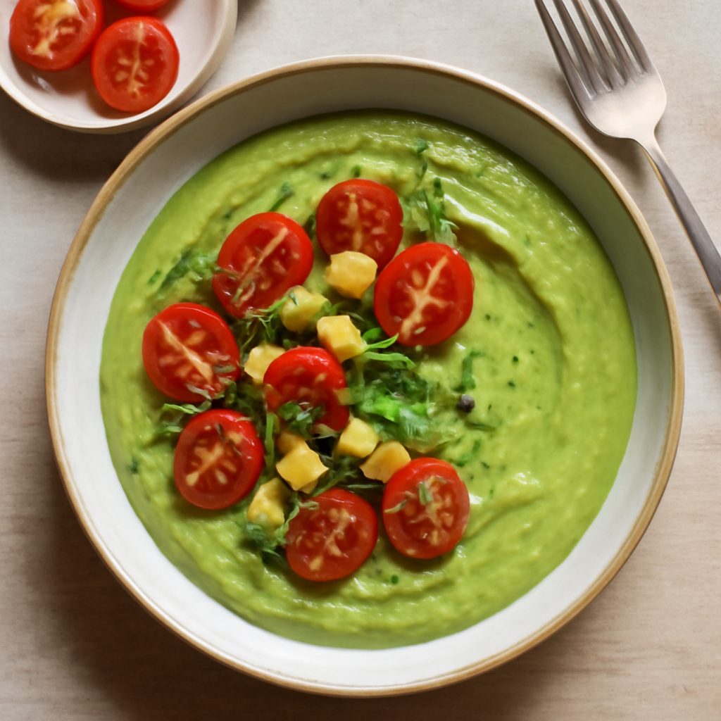 Vellutata fredda di pomodorini e avocado proteica low-carb