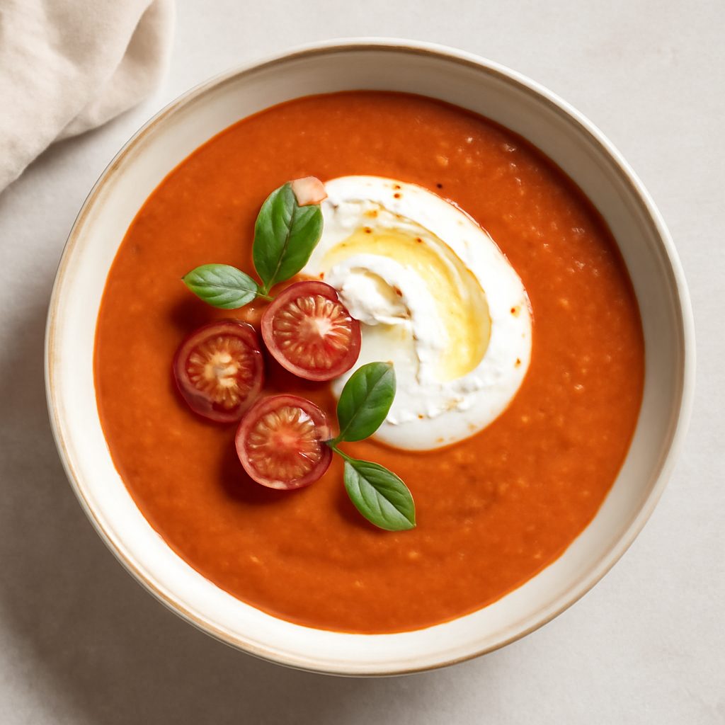 Vellutata fredda di pomodoro e yogurt greco proteica low-carb