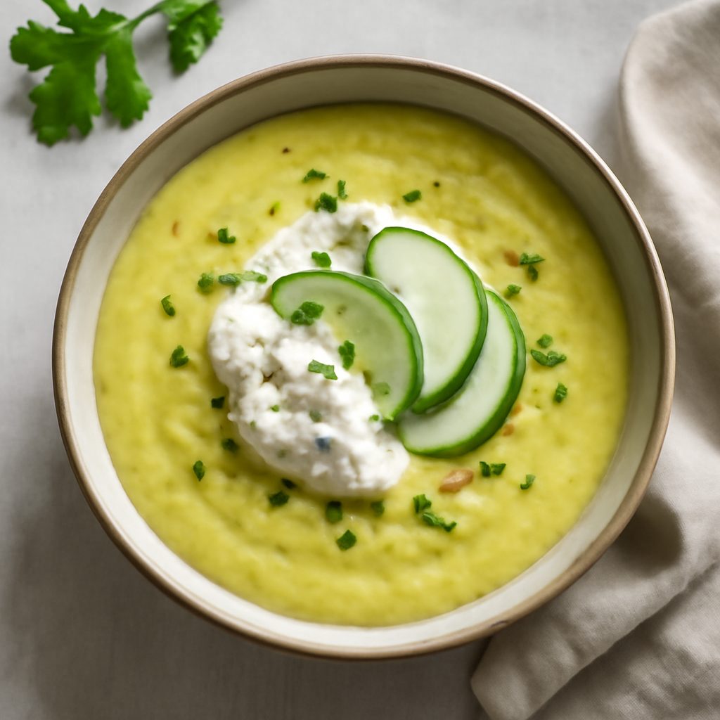 Vellutata fredda di zucchine, zafferano e ricotta proteica low-carb