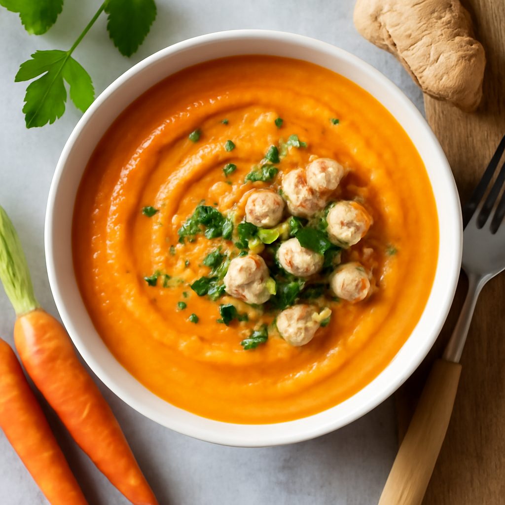Vellutata speziata di carote e zenzero proteica low-carb