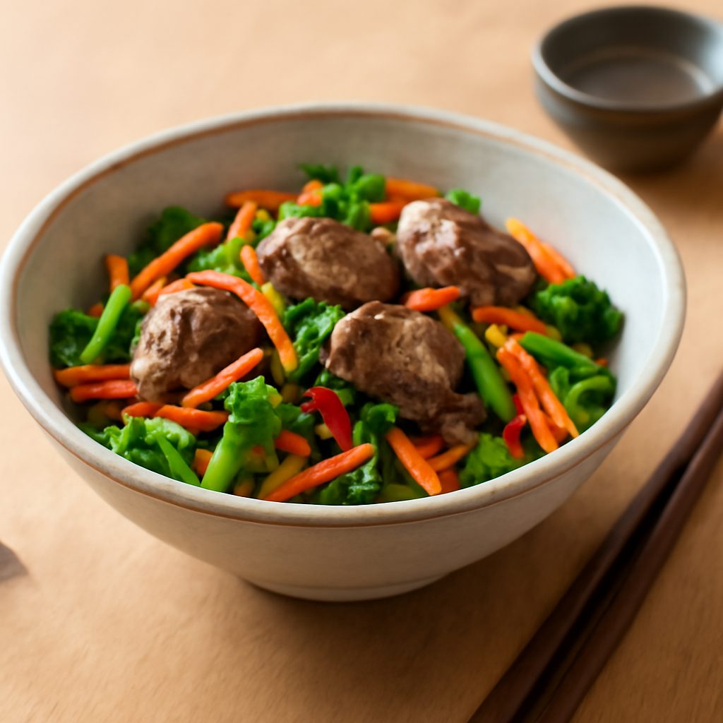 Wok asiatico di verdure con fegatini di pollo light