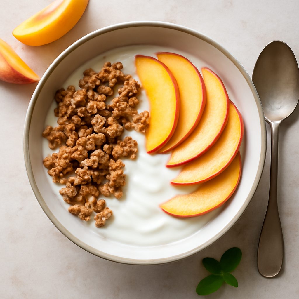 Yogurt alla pesca con croccante alle noci - Versione Low-Carb Proteica