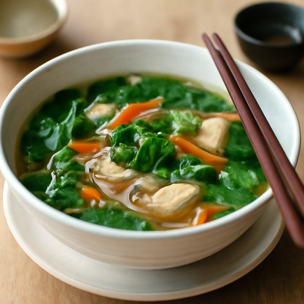 Zuppa Asiatica Light all'Uovo, Pak-Choi e Zenzero