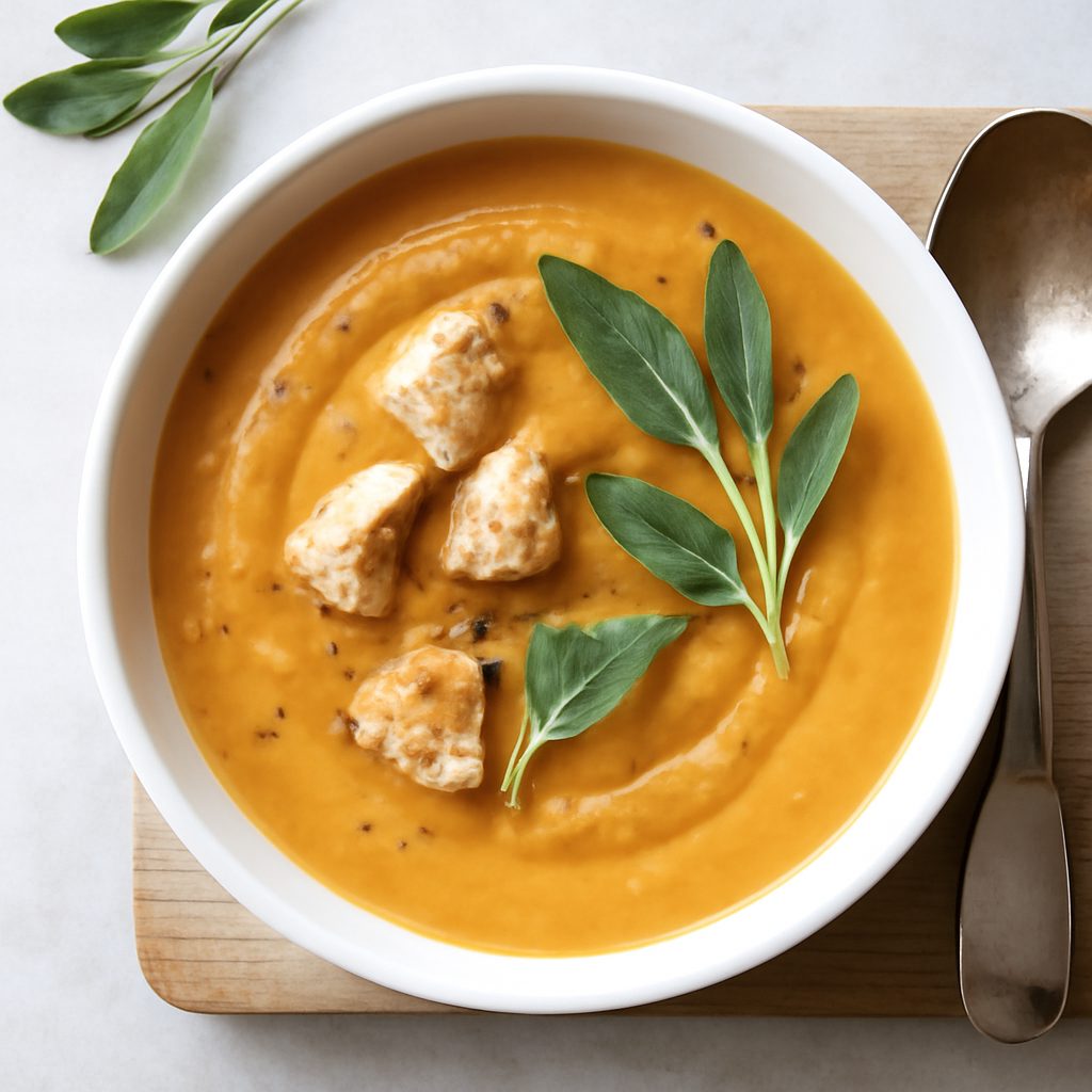 Zuppa cremosa di zucca e salvia proteica low-carb