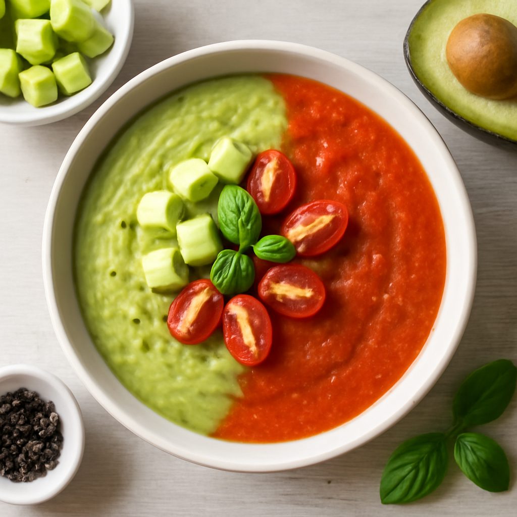 Zuppa di avocado e pomodoro proteica low-carb