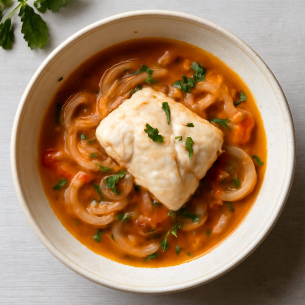Zuppa di baccalà alle cipolle proteica low-carb