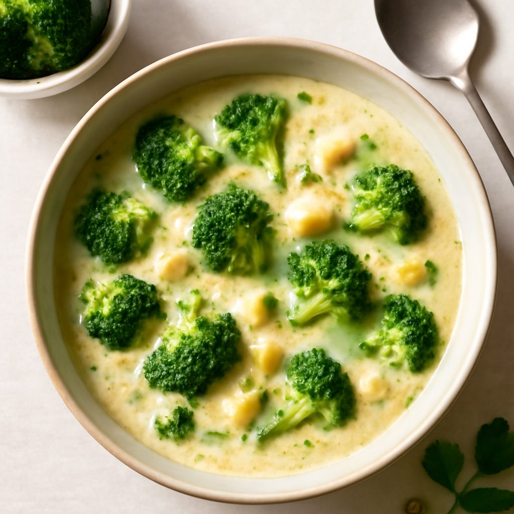 Zuppa di broccoli e formaggio proteica low-carb