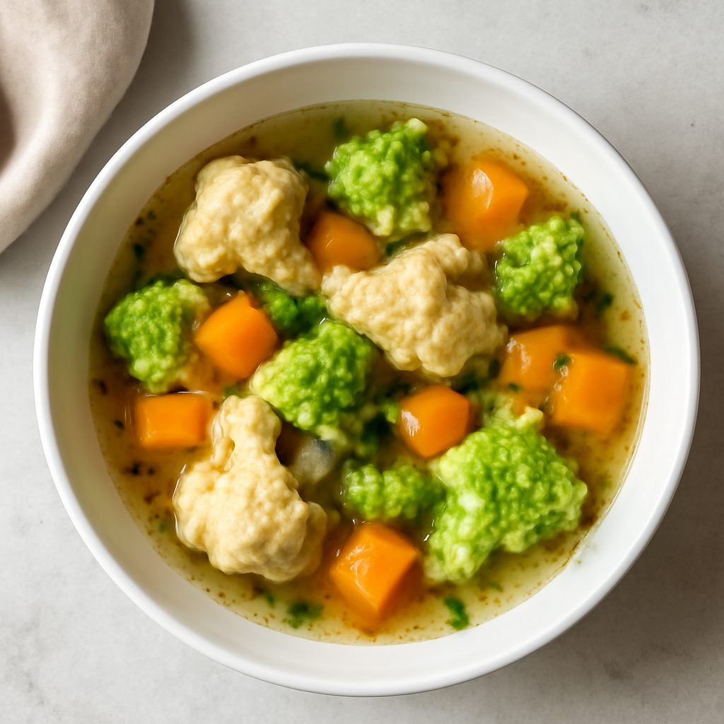 Zuppa di cavolfiore, broccolo romanesco e zucca proteica low-carb