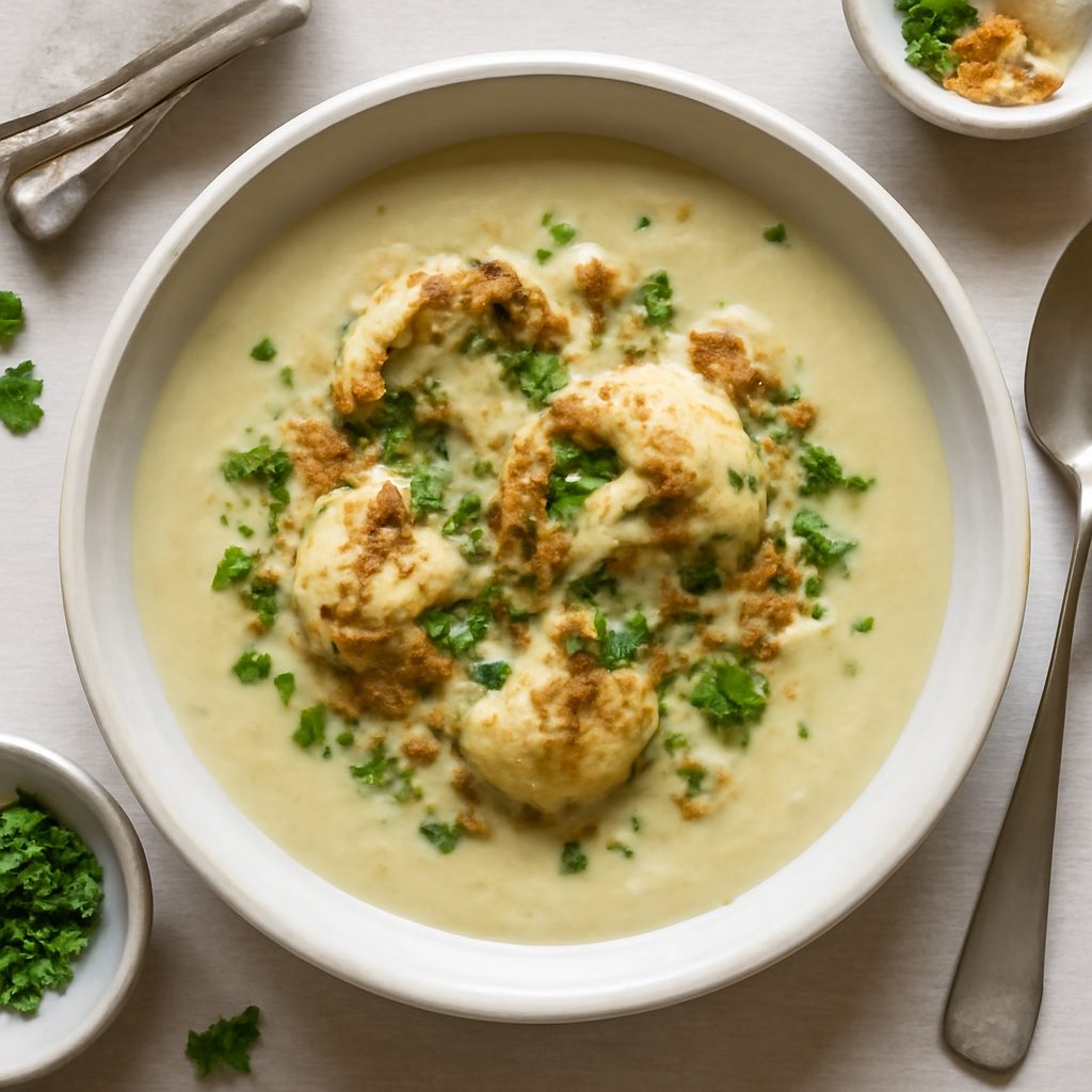 Zuppa di cavolfiori proteica low-carb con cimette glassate