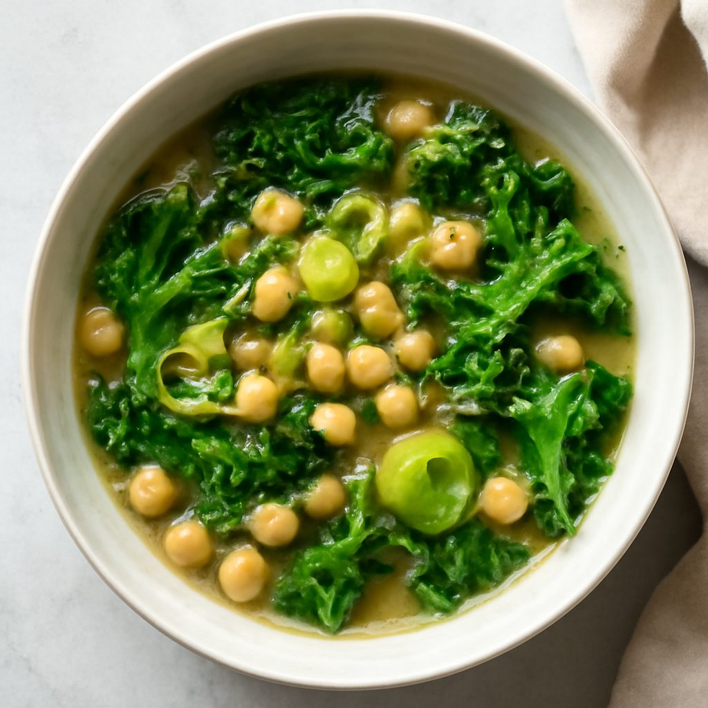 Zuppa di cavolo, porri e ceci proteica low-carb