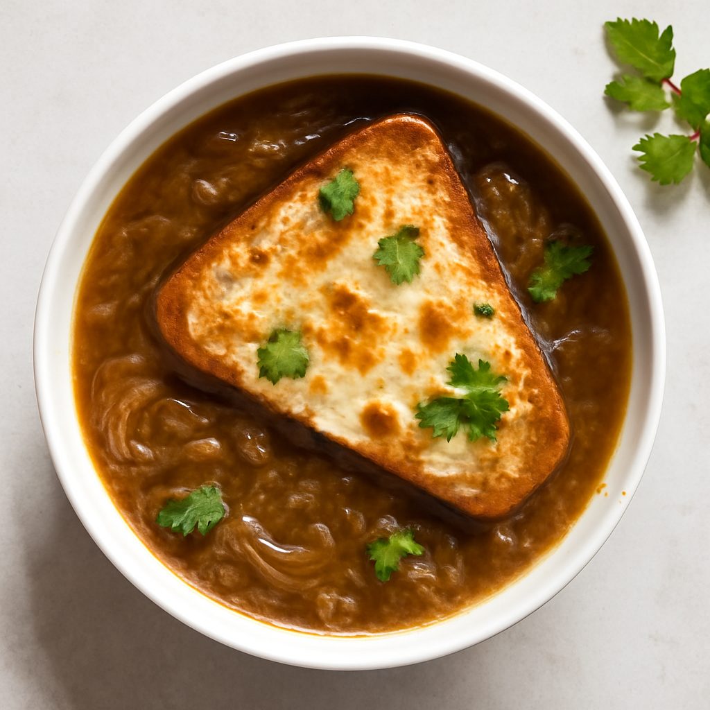 Zuppa di cipolle alla francese low-carb proteica