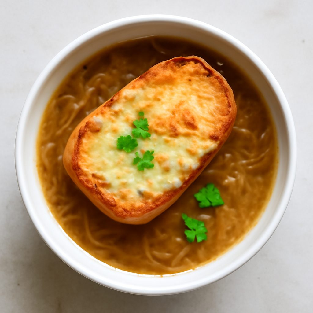 Zuppa di cipolle alla francese low-carb proteica
