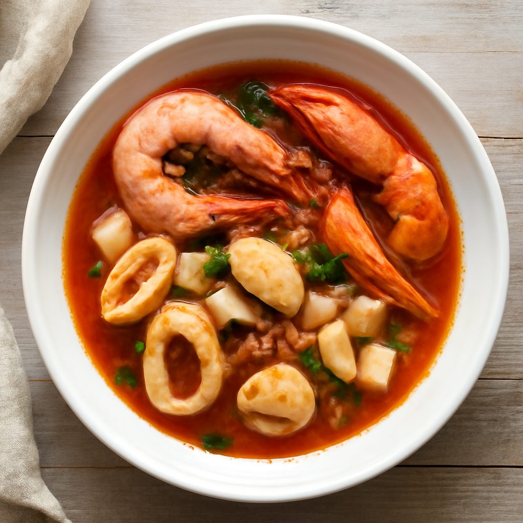 Zuppa di crostacei e seppie proteica low-carb
