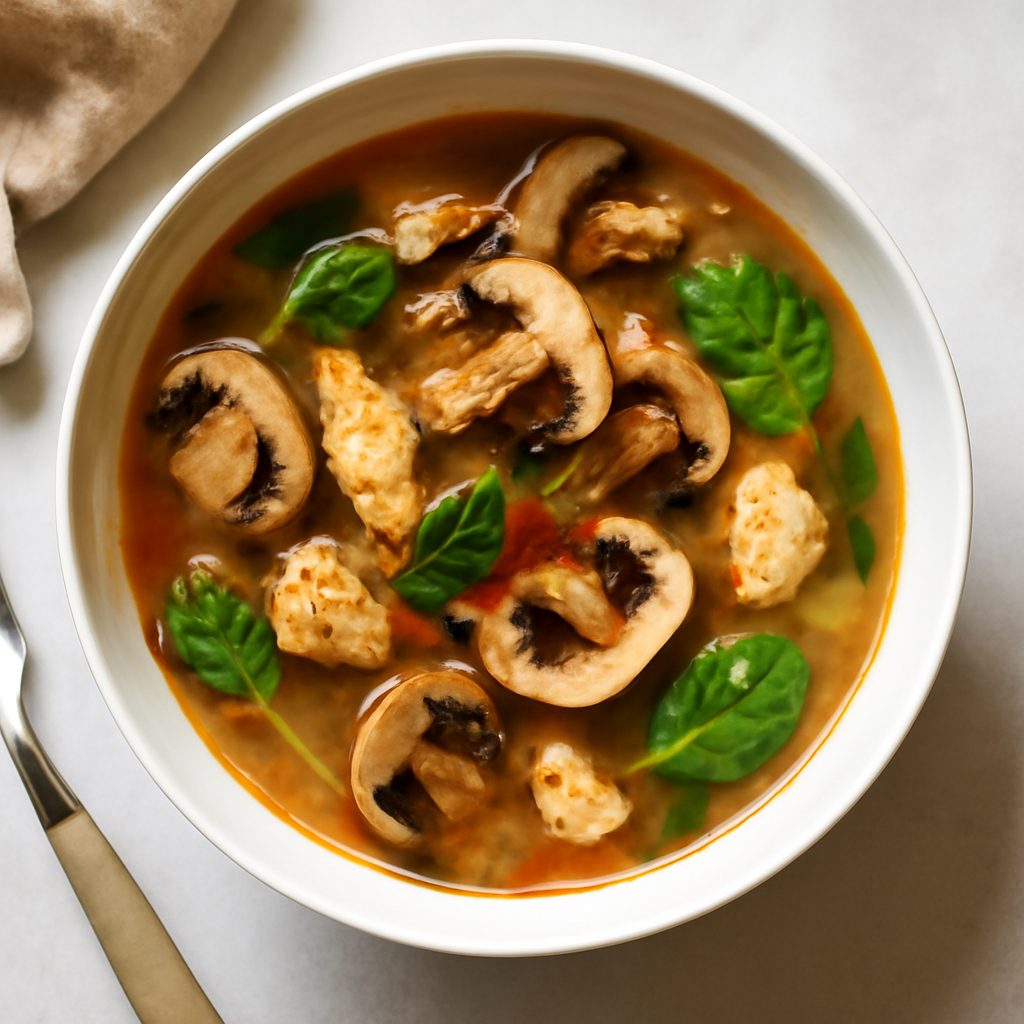 Zuppa di funghi e paprika proteica low-carb
