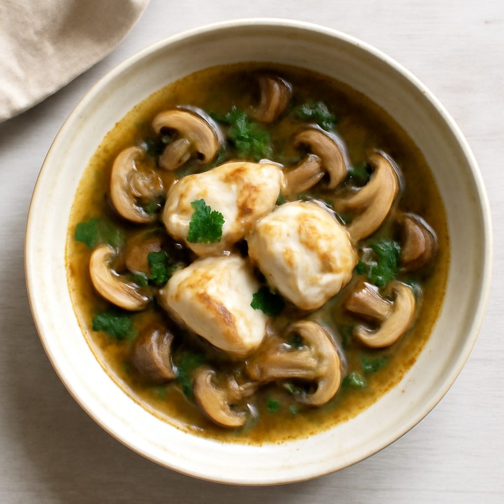 Zuppa di funghi e pescatrice proteica low-carb