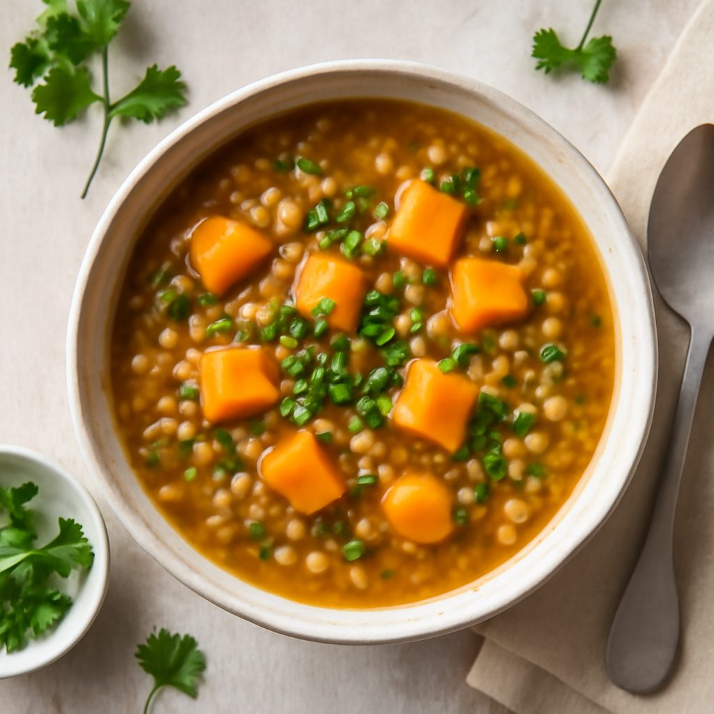 Zuppa di lenticchie e zucca proteica low-carb