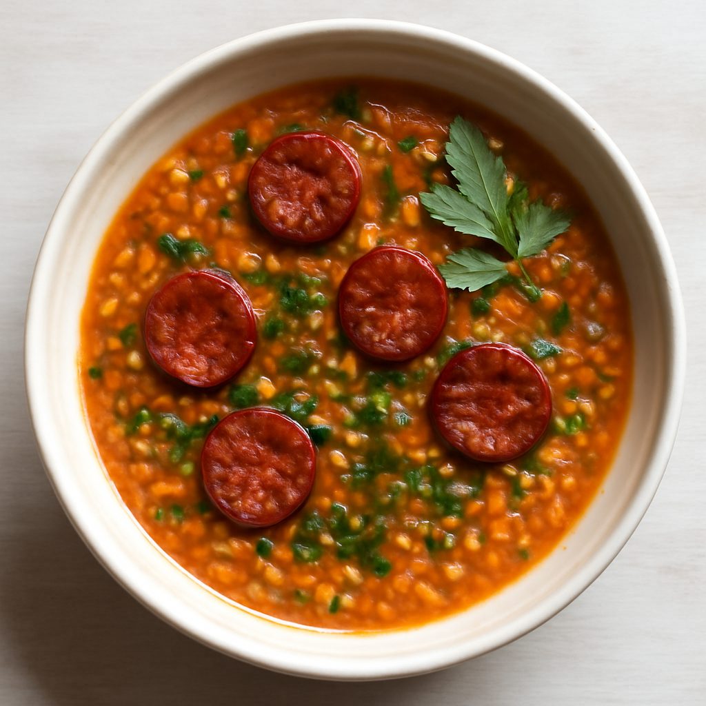 Zuppa di lenticchie rosse e chorizo