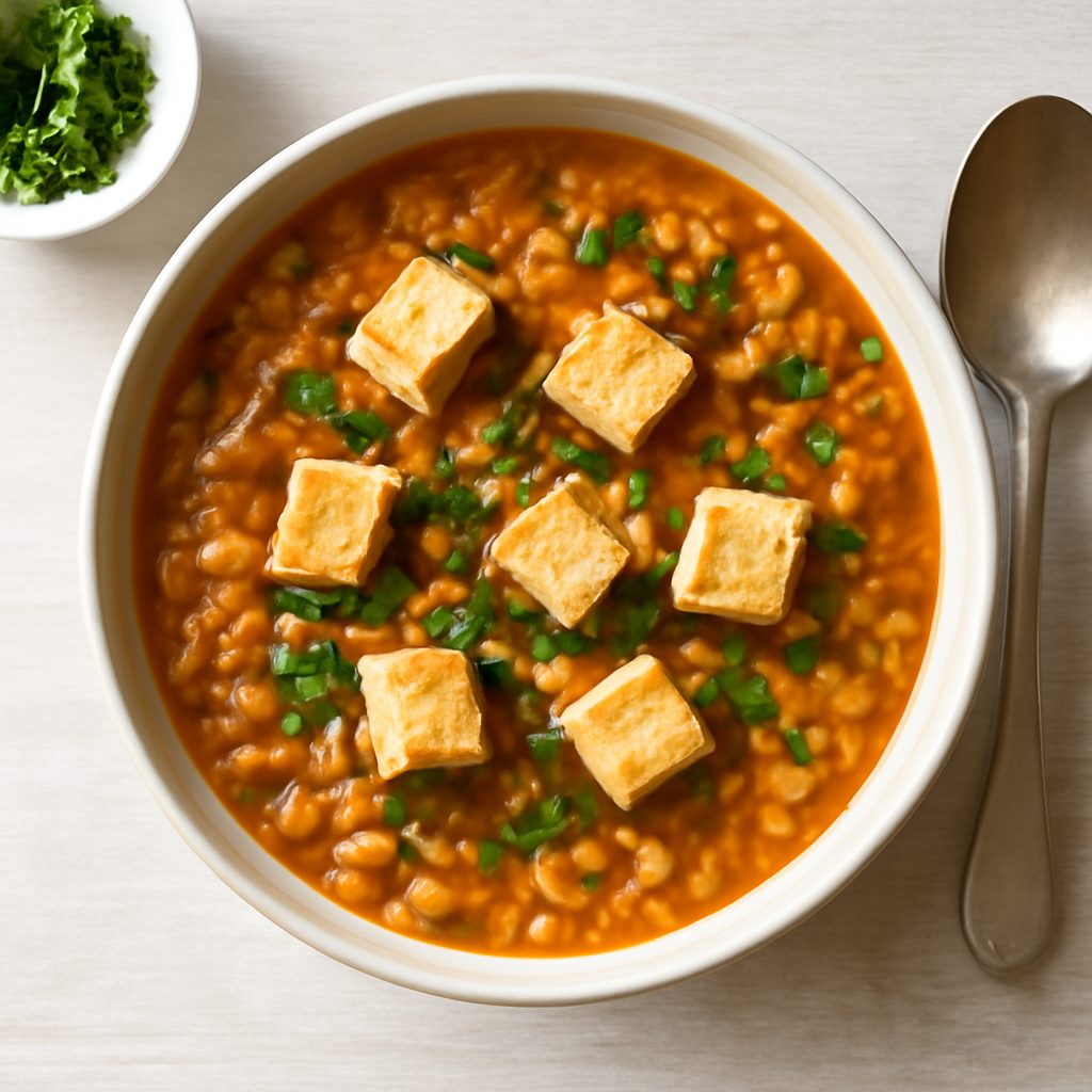 Zuppa di lenticchie rosse e tofu