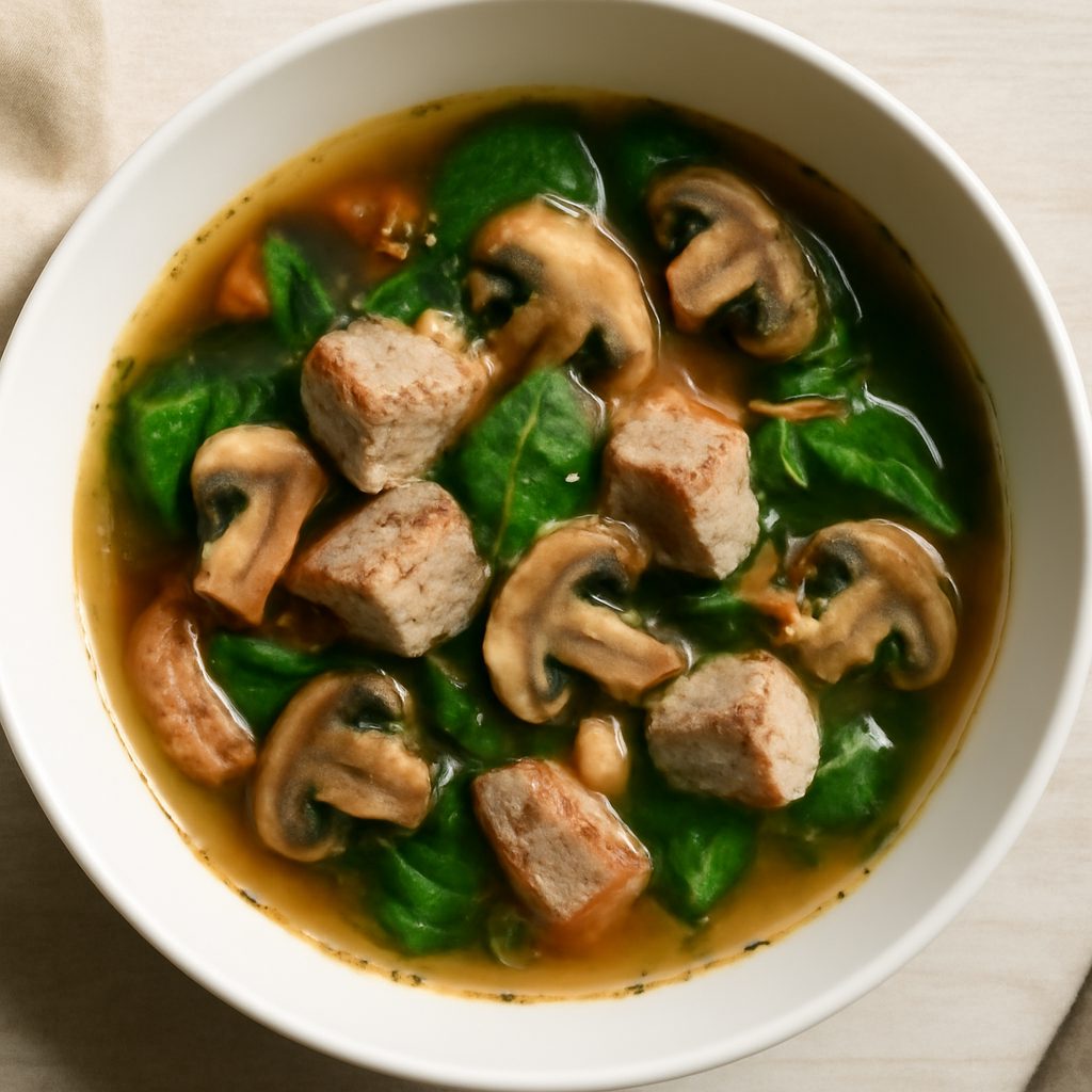 Zuppa di maiale e funghi low-carb proteica