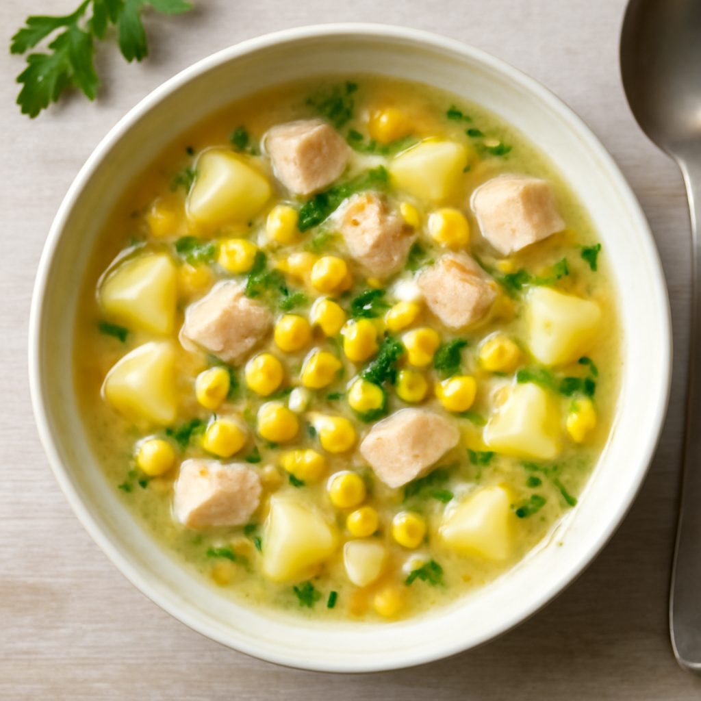 Zuppa di mais e patate proteica low-carb con pancetta affumicata