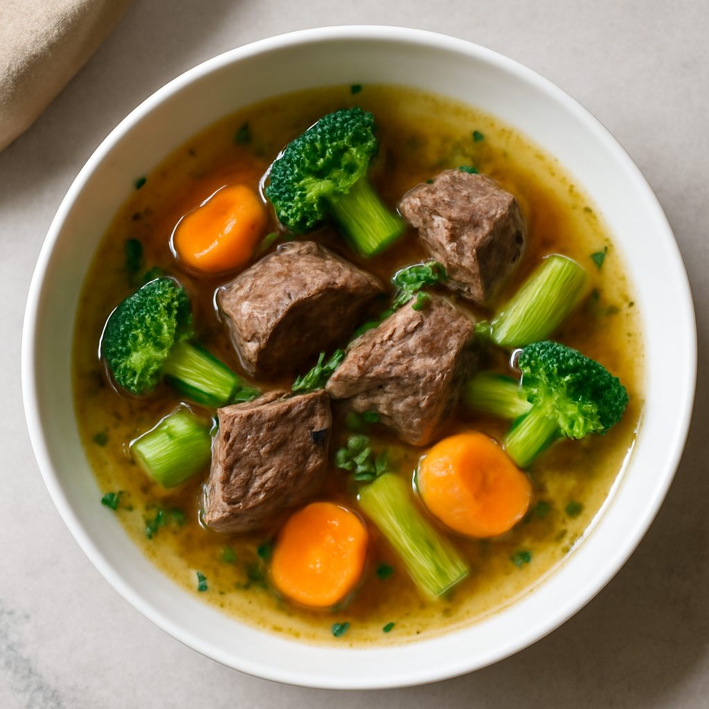 Zuppa di manzo proteica low-carb con verdure