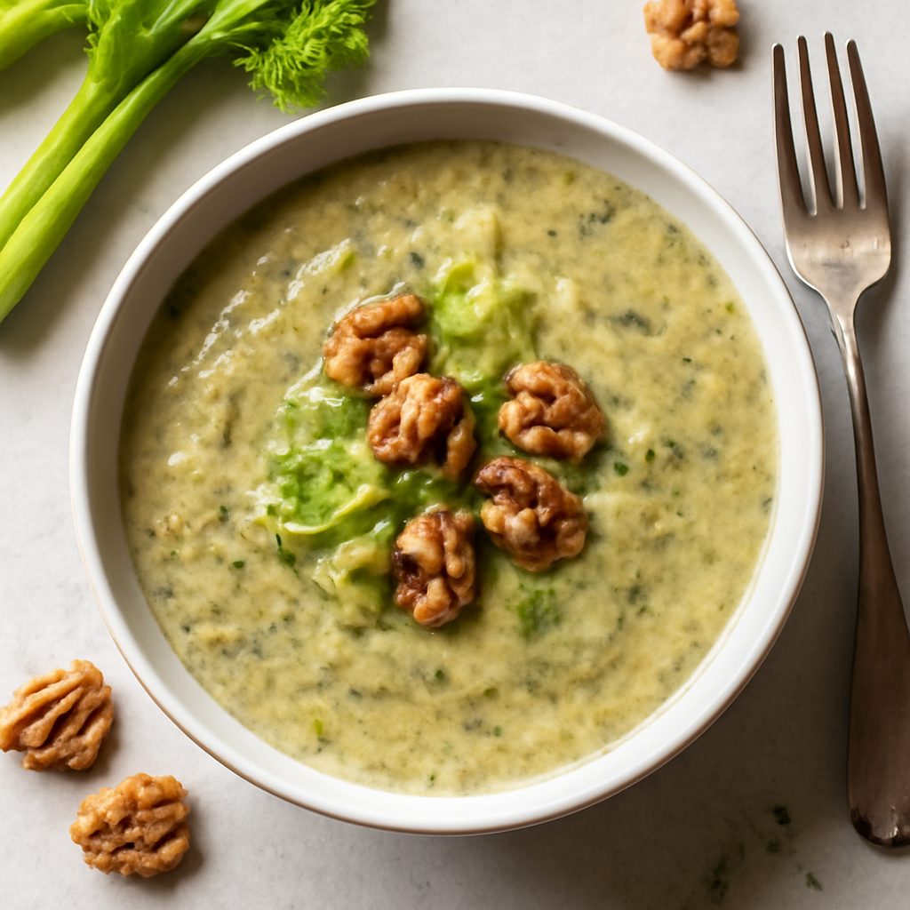 Zuppa di noci e sedano proteica low-carb