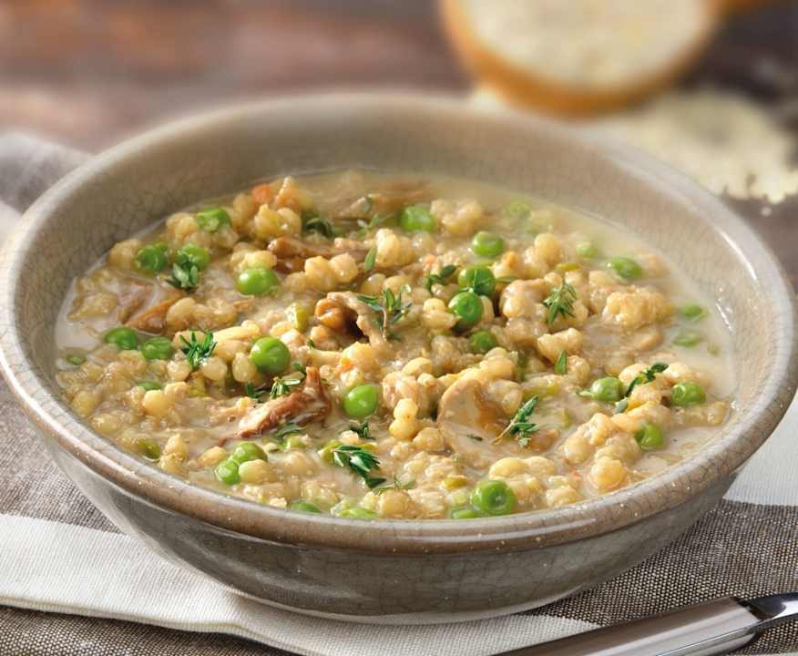 Zuppa di orzo, funghi e piselli Low Fat