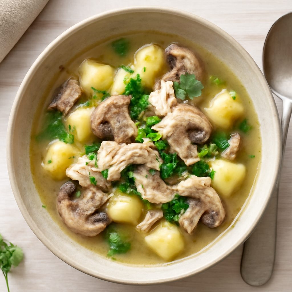Zuppa di patate e funghi proteica low-carb