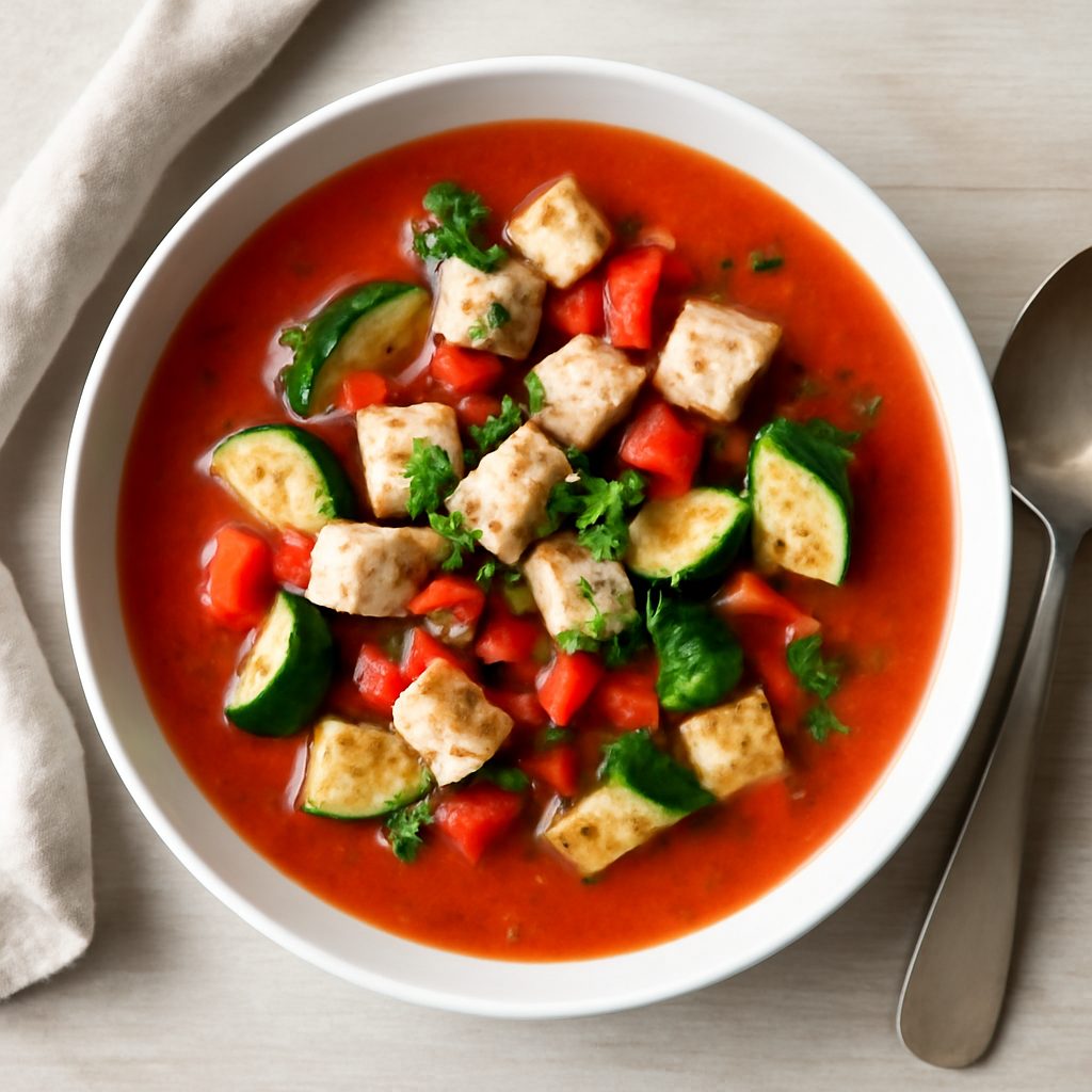 Zuppa di peperoni rossi e zucchine low-carb proteica