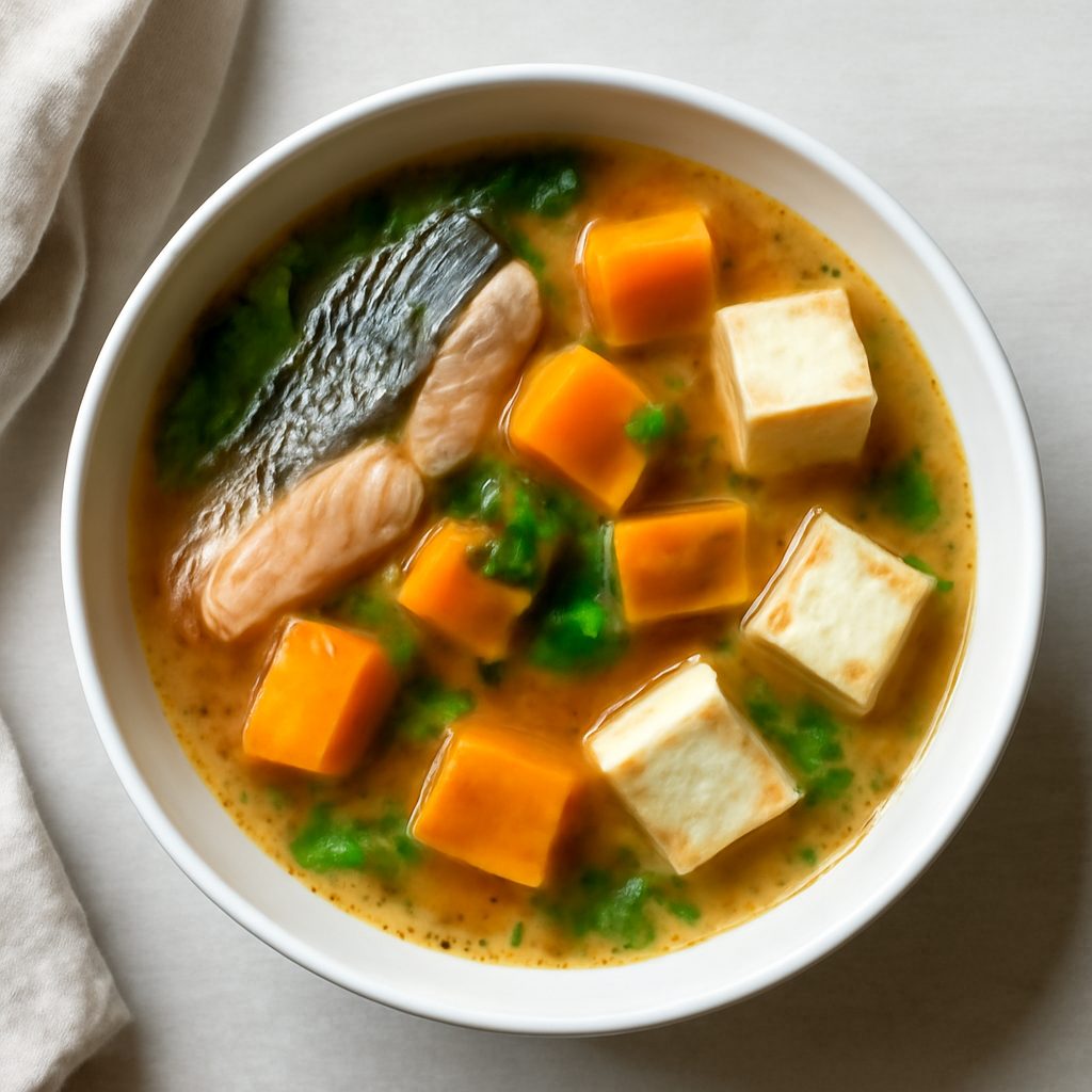 Zuppa di pesce con zucca e tofu proteico low-carb