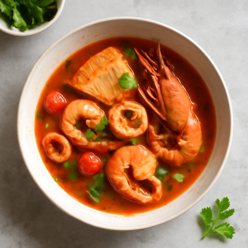 Zuppa di pesce con crostini di mandorle