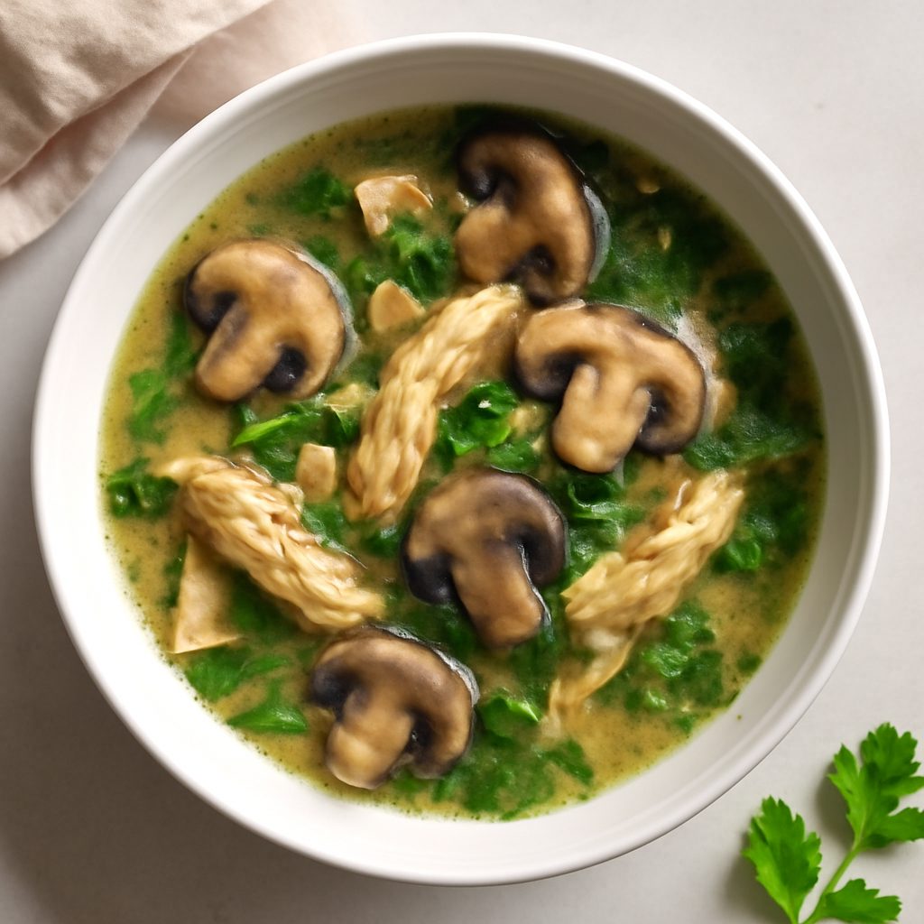 Zuppa di pollo e funghi proteica low-carb