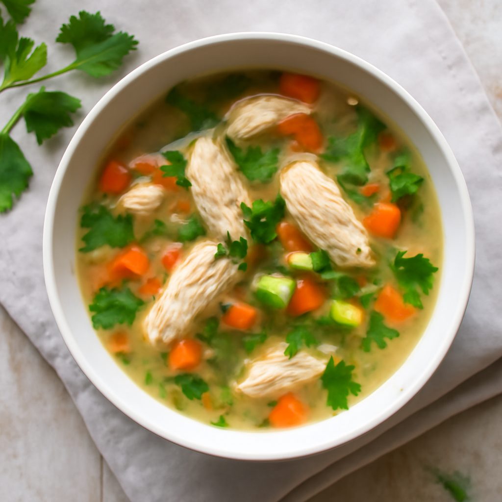 Zuppa di pollo proteica low-carb con shirataki e verdure