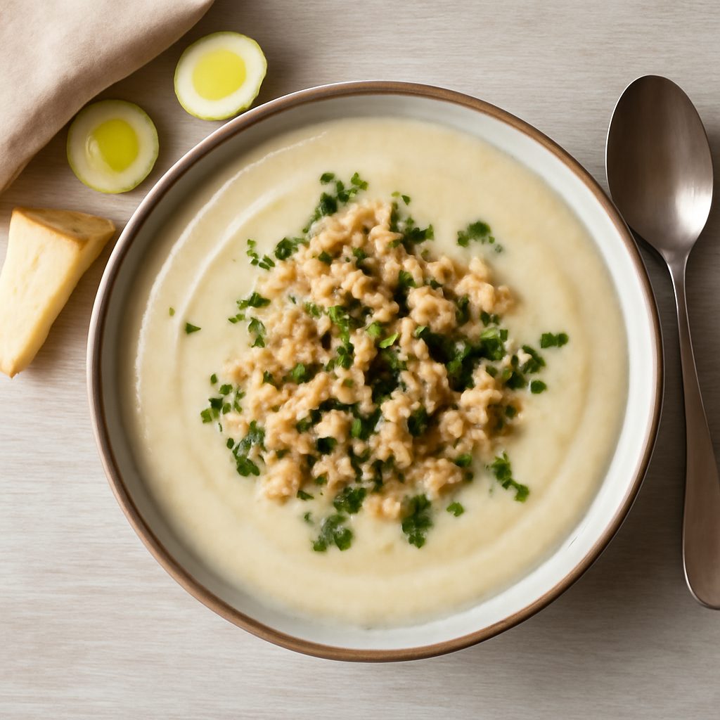 Zuppa di sedano rapa e porri fit con funghi proteica