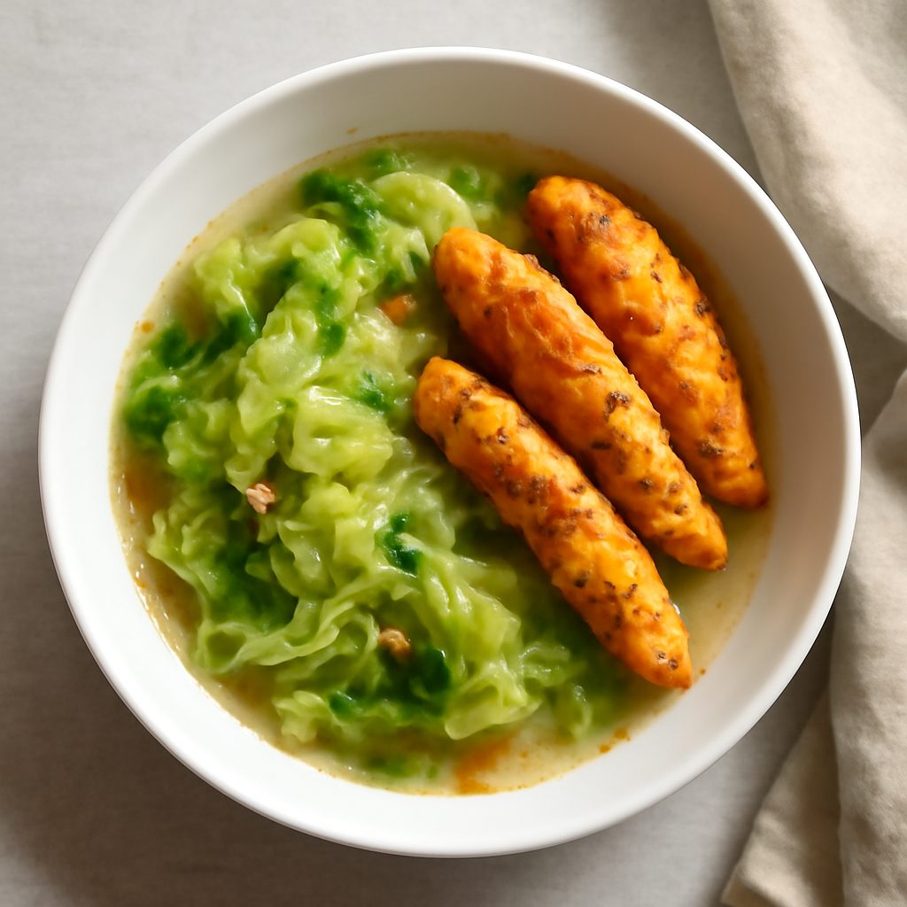 Zuppa di verza con bastoncini di pollo proteico low-carb