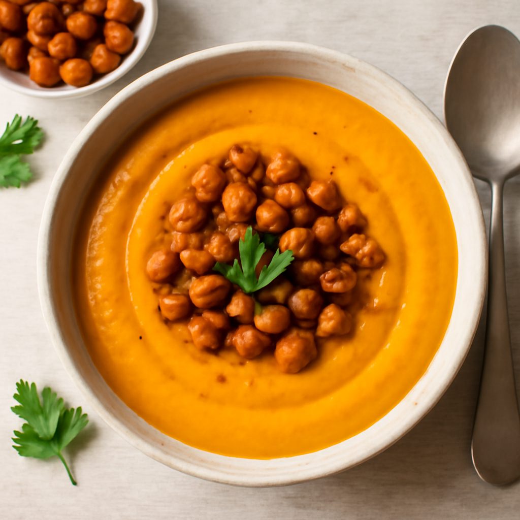 Zuppa di zucca con ceci croccanti proteica low-carb
