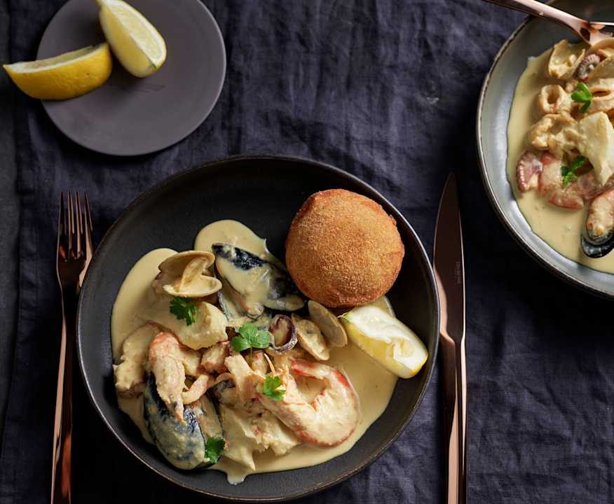 Zuppetta di mare con crocchette di patate Low Fat