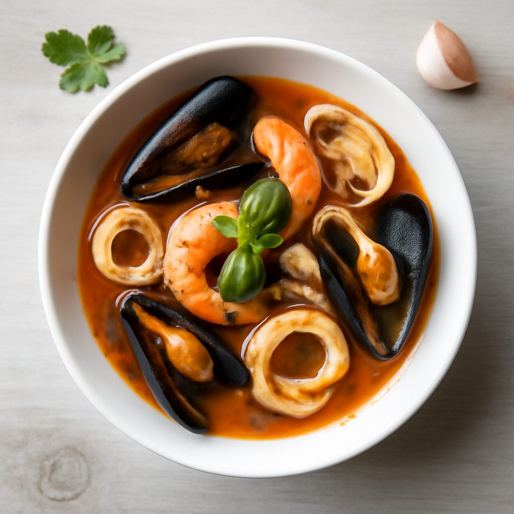 Zuppetta di mare con mini crocchette di cavolfiore